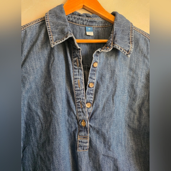 Old Navy Denim Shirt Dress Chore Pockets Popover Henley Sz 2X - Picture 3 of 10
